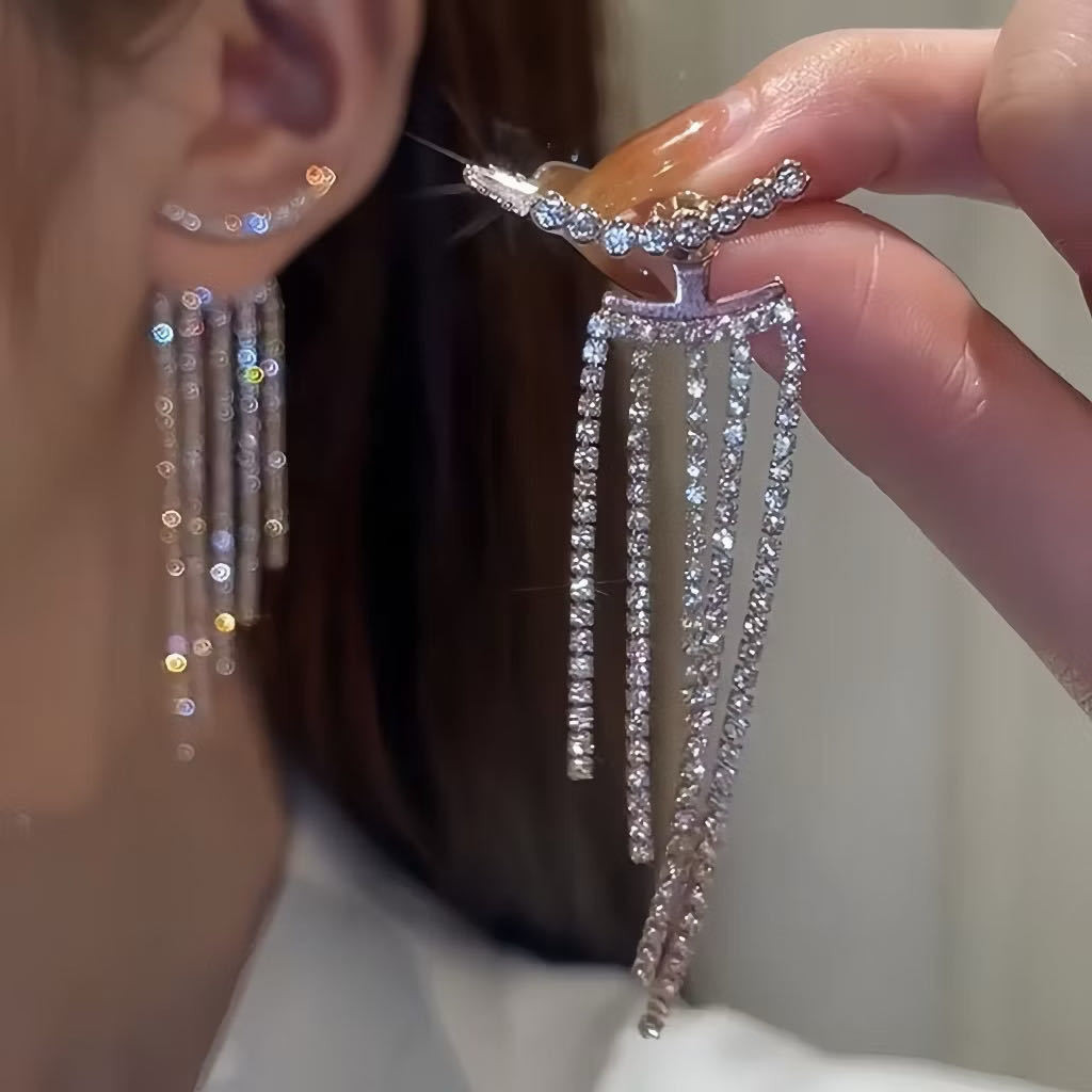 Cristal Borla Brincos Longos Elegante Strass Balançar Brincos De Diamante Acessórios De Jóias Para O Sexo Feminino