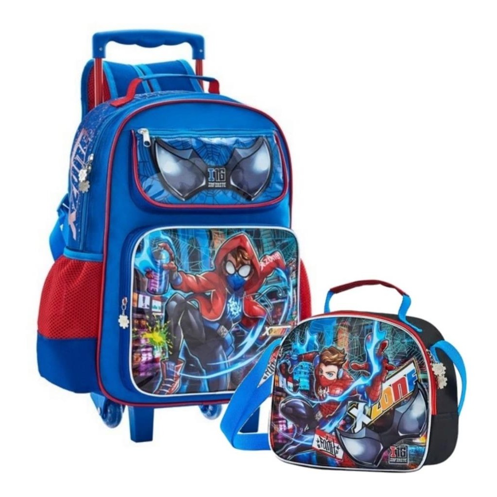 Kit Mochila Rodinhas Lancheira Homem Aranha Multiverso Zone