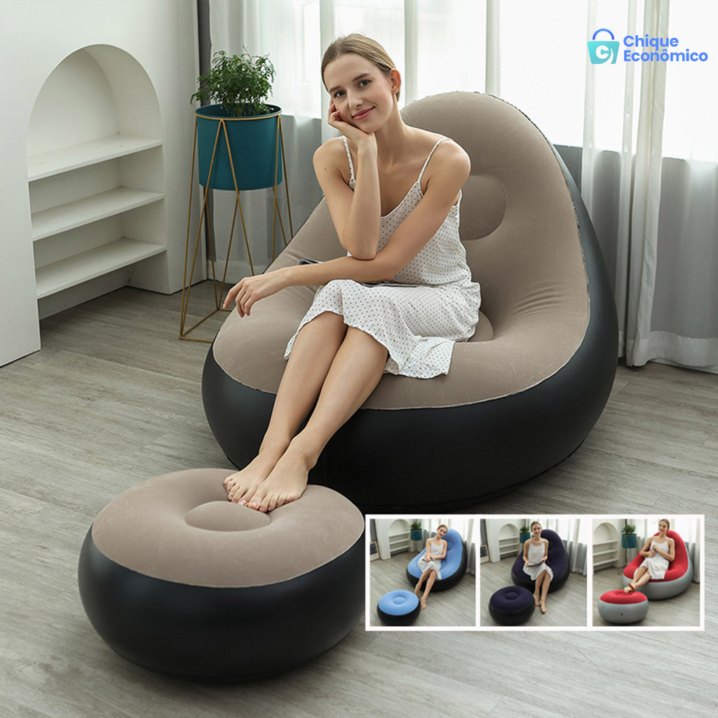 Conjunto Puff Inflável Ultra Lounge Portátil Poltrona e Sofá Descanso Preguiçoso