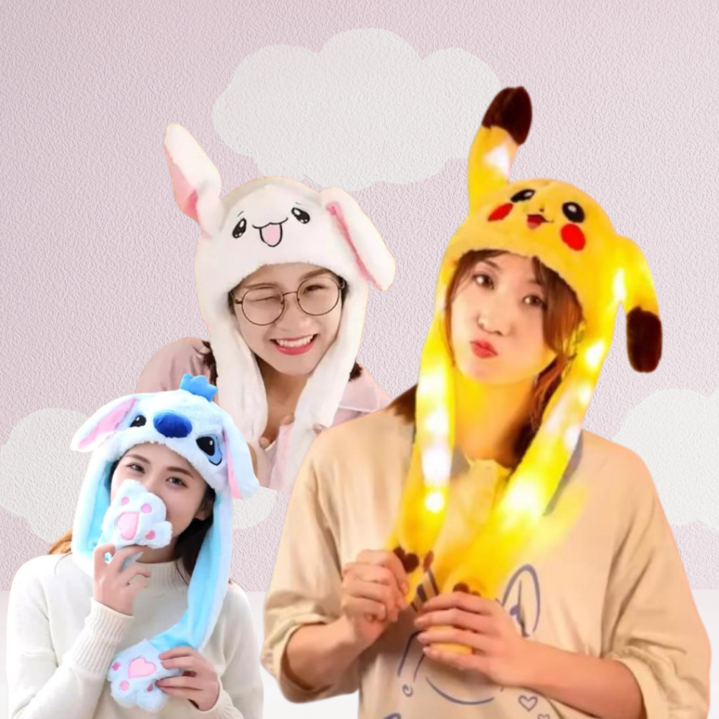 Touca com Luzes e Movimentos nas Orelhas - Pikachu, Hello Kitty e Stitch