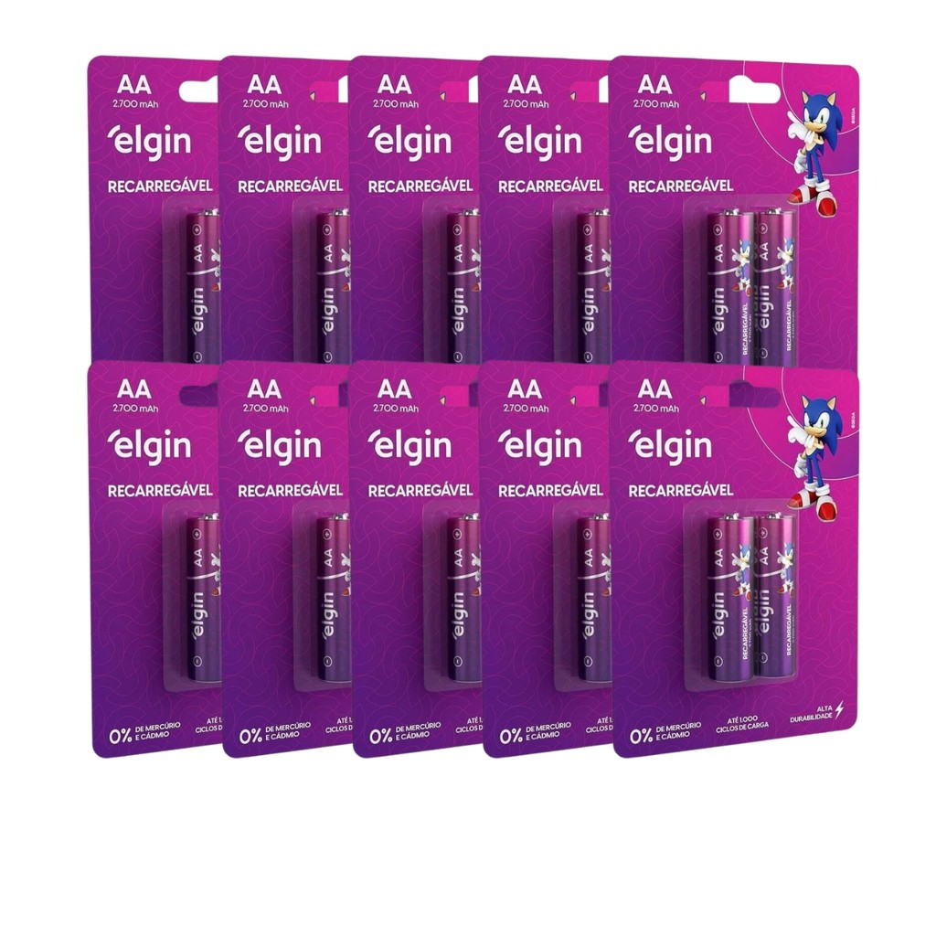 Kit 20 Pilhas Recarregável Aa 2700mah Elgin 10 Cartela Elgin14,50 em Oferta na Shopee
