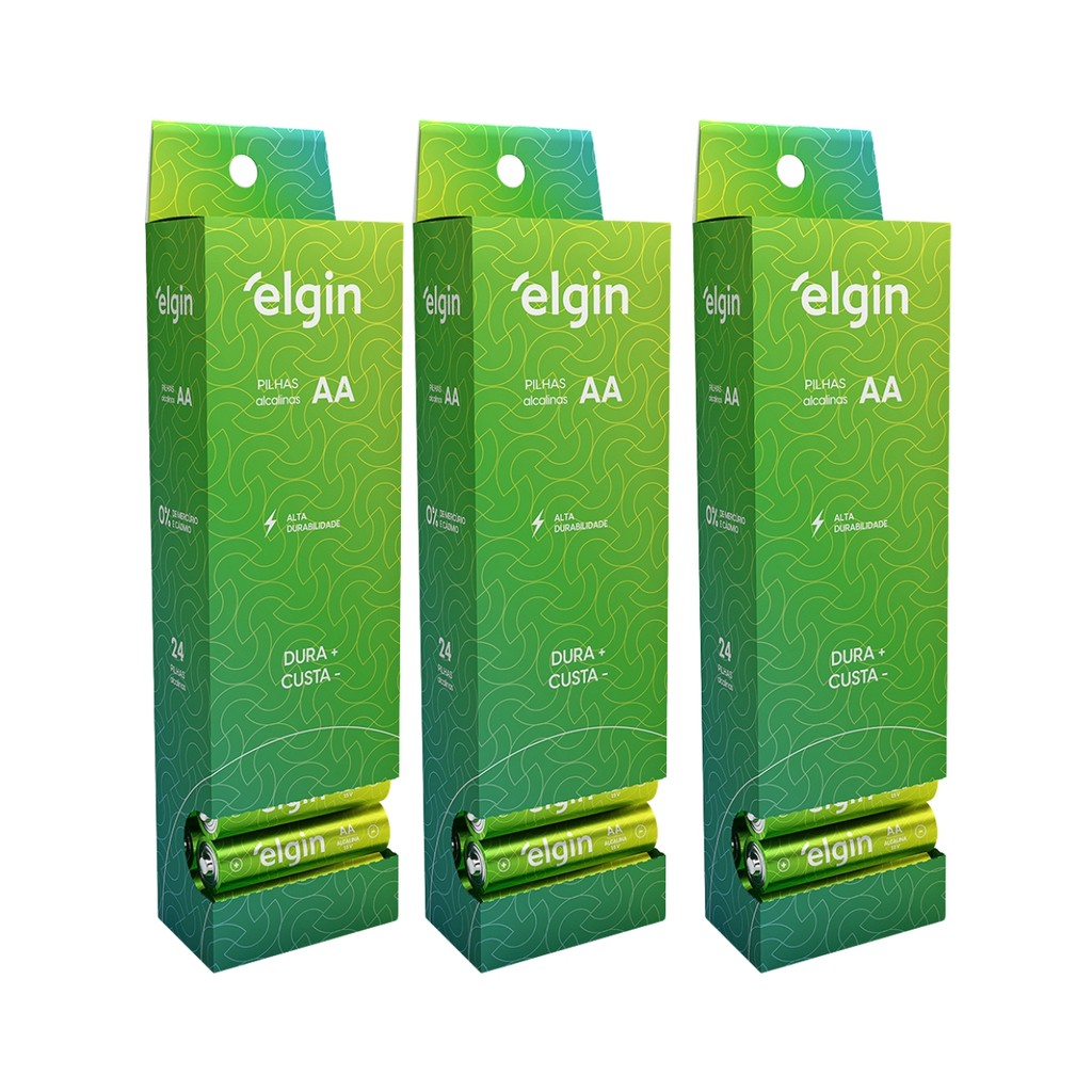 Kit 72 Pilhas Alcalina Tubo AA Pequena Comum LR6 1.5V Elgin em Oferta na Shopee