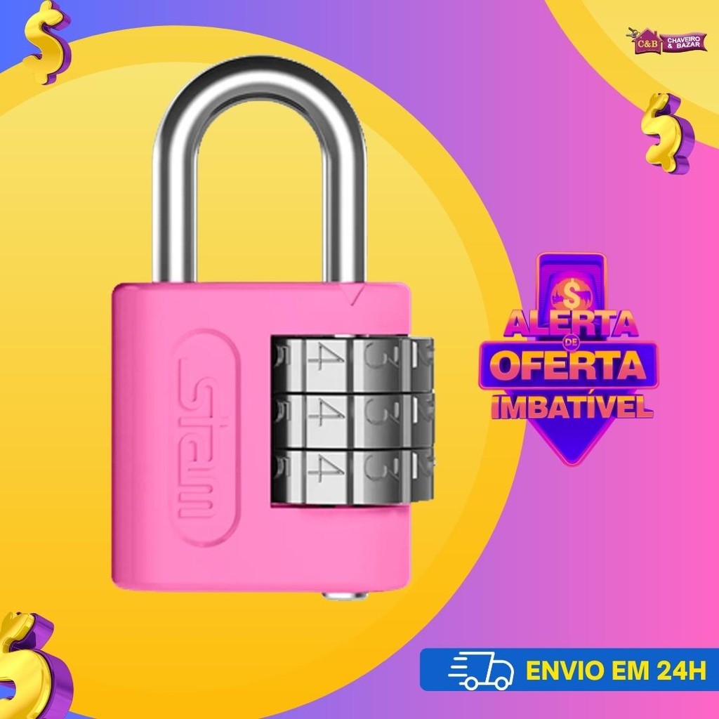 Cadeado segurança Stam original com Segredo 25mm Rosa