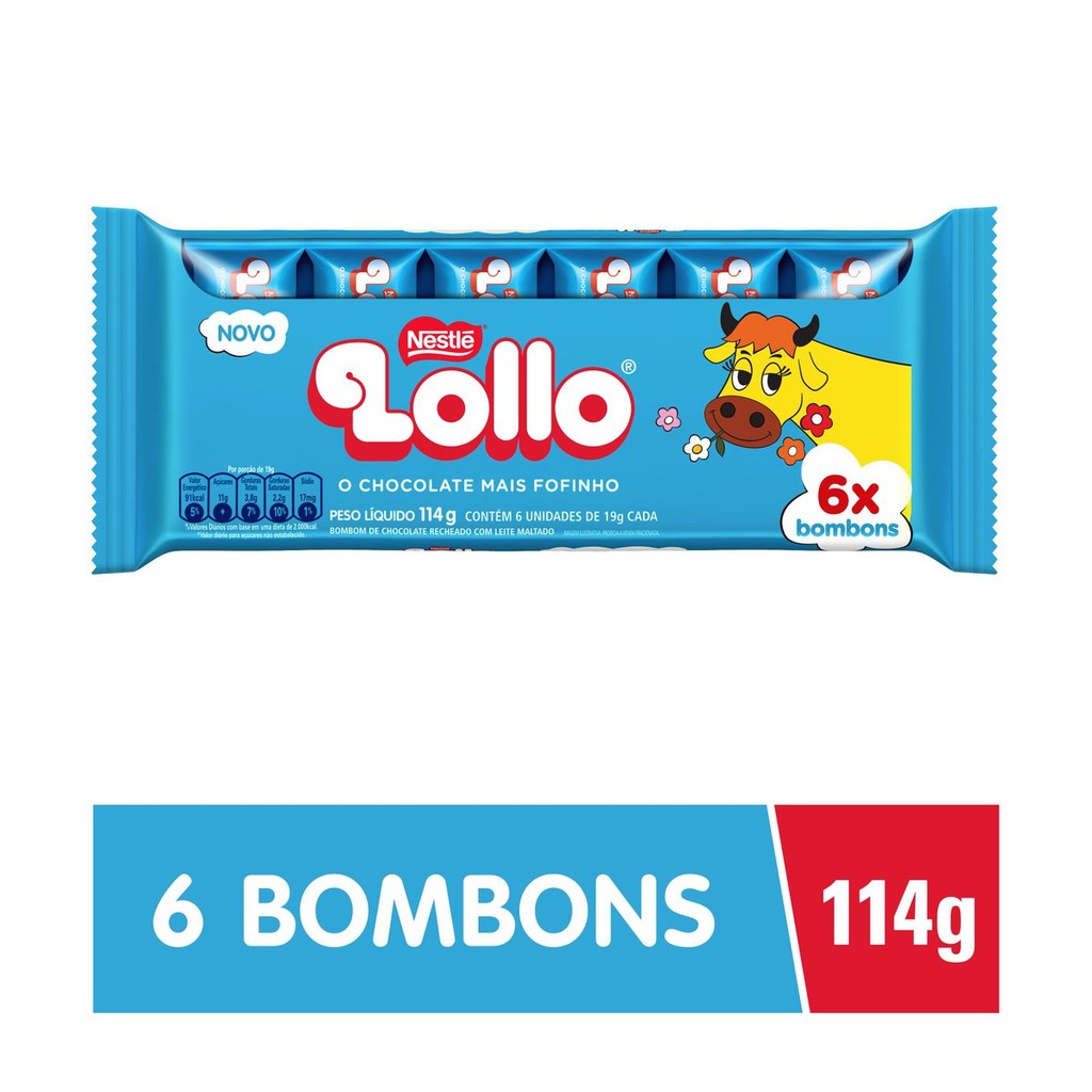 Chocolate Lollo Ao Leite Com 6 Unidades De 19g - Food & Beverages