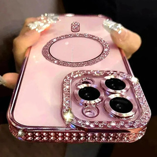Capa De Telefone Magnética Macia Sem Fio Com Diamante Para iPhone 11 12 13 14 15 16 Pro Max Plus Glitter Traseira em Oferta na Shopee