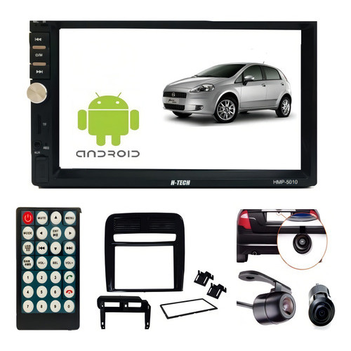 Central Multimidia Fiat + Moldura Punto Black Piano + Câmera