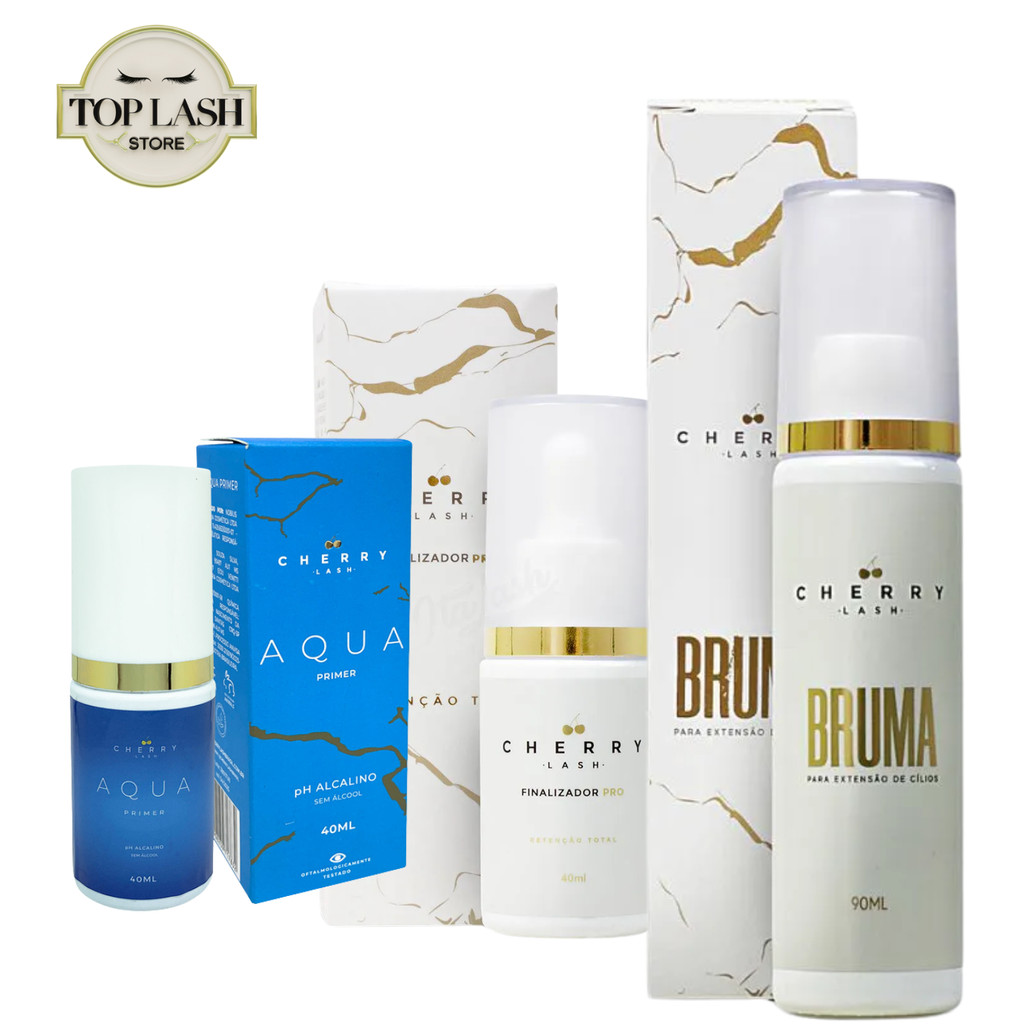 Kit Retenção Cherry Lash – Bruma + Aqua Primer + Finalizador | Extensão de Cílios Profissional em Oferta na Shopee