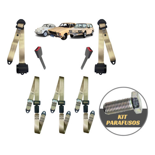 Kit Cinto De Segurança Completo Fusca Corcel Brasilia Buggy bege 5 bancos