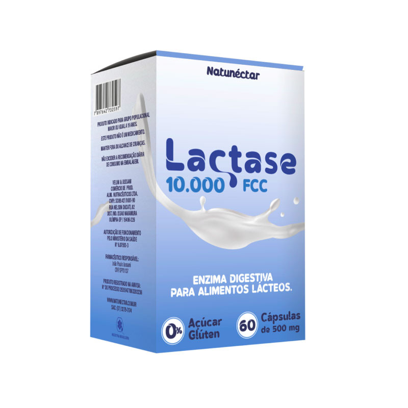Lactase 10.000fcc- Enzima Lactase - 60 Cáps - Natunéctar