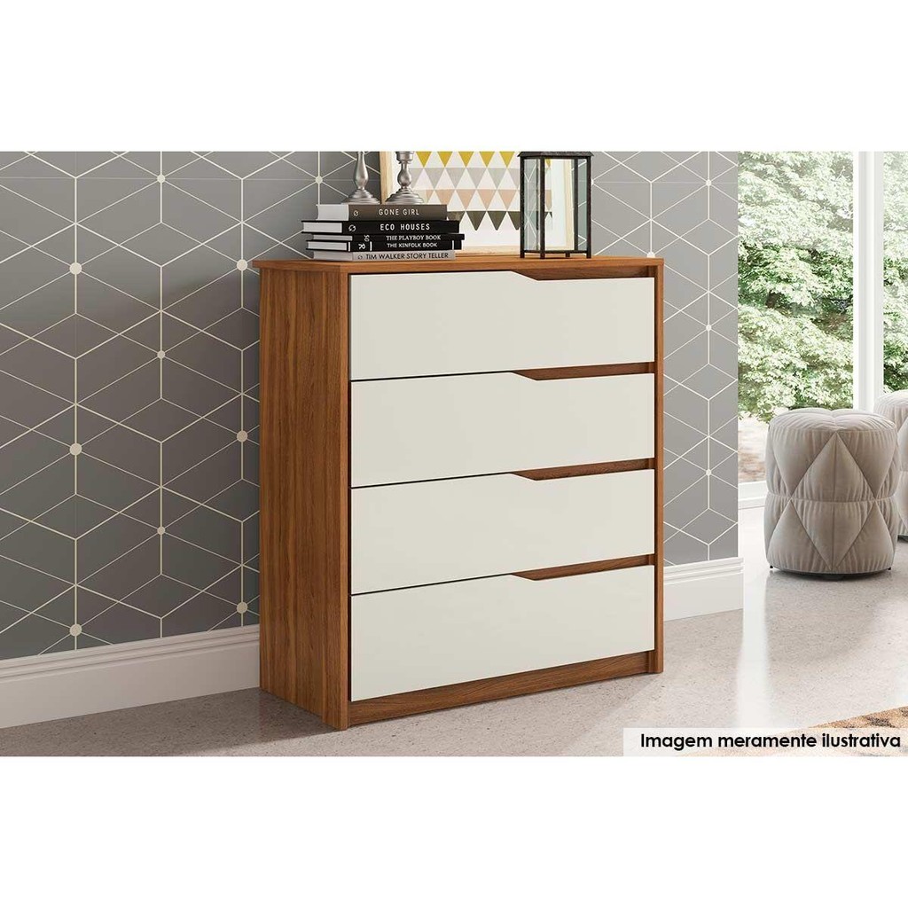 Cômoda de Quarto Atria c/ 4 Gavetas Amendola/Off White - Demóbile - Home & Living