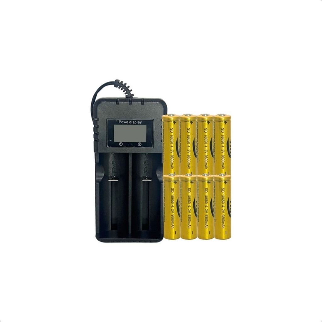 Kit Carregador De Bater + 8 Bater De Grande Durabilidade 9800mah 18650 4,2v Recarregável Bivolt Premium