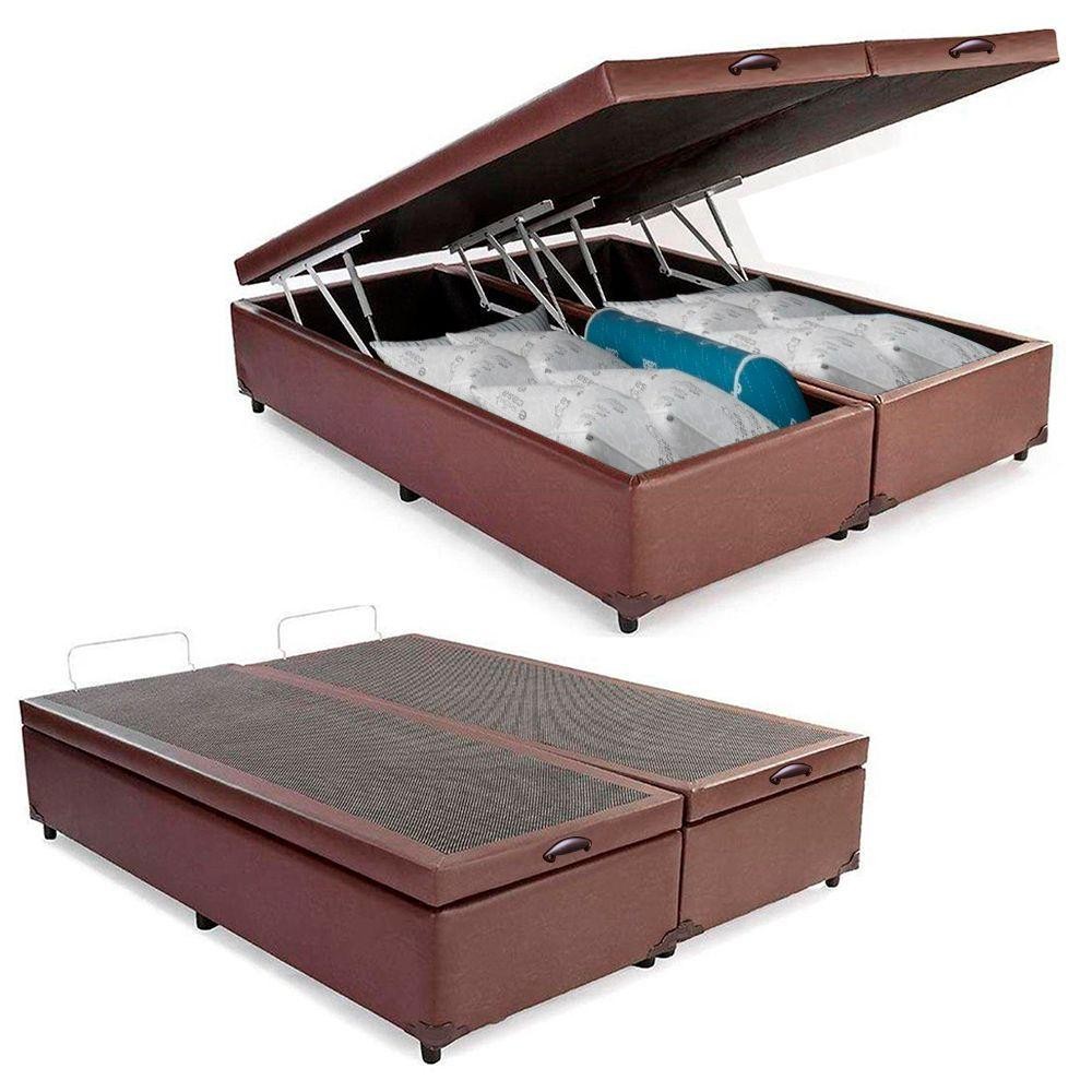 Cama Box Baú Casal Bipartido Sintético Sereneprime cor definida Marrom 138x188x44 em Oferta na Shopee