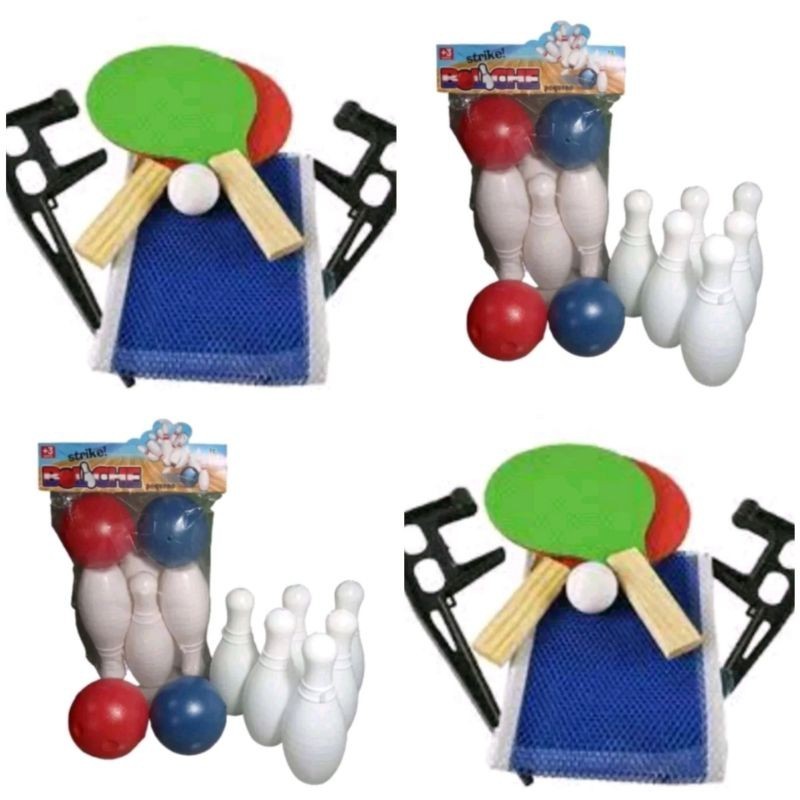 kit 2 brinquedos sendo REDE DE TENIS DE MESA E RAQUETE  PING PONG KIT COM REDE 2 RAQUETES 1 BOLINHA+mini boliche