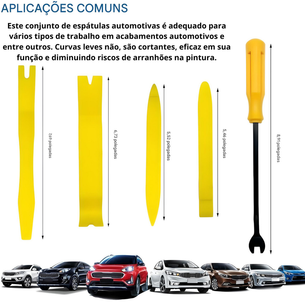 Jogo De Espatulas Ferramenta De Nylon Desmontar Painel Forro De Porta Automotivo Com 5 pecas