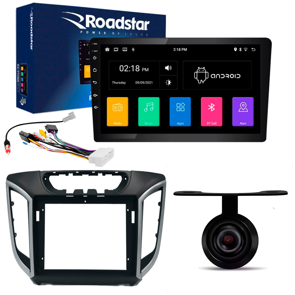 Kit Multimídia 2 Din 9" Android USB GPS Bluetooth Creta + câmera de ré e chicotes  - RS910BR