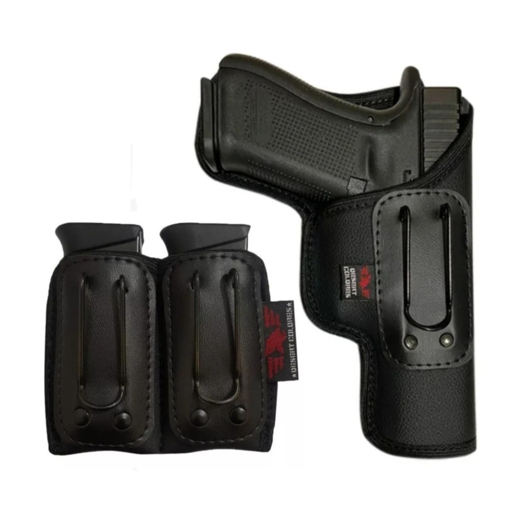 Kit (Holster)Coldre Velado Interno Para TH380 + Porta Carregador Duplo Velado Em Neoprene e Couro P.U