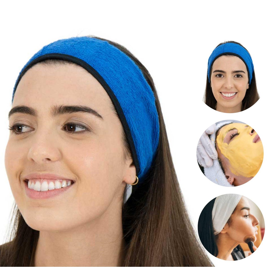 Faixa Cabelo Atoalhada Larga Facial P/ Cabeça E Maquiagem
