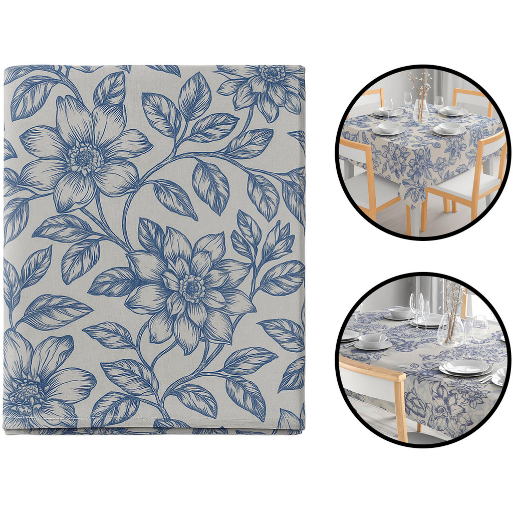 Toalha De Mesa Plástica Lavável Azul Estampada Impermeável Anti Manchas 1,35m x 2,20m Maxximo	 - Home & Living