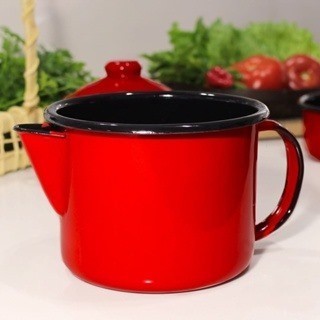 Caneca Leiteira Esmaltada Ágata 12 1L c/ Bico Ewel Vermelha