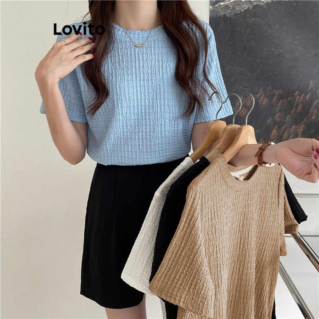 Lovito Camiseta Casual Lisa Básica Para Mulheres LNE45203 - Women Clothes