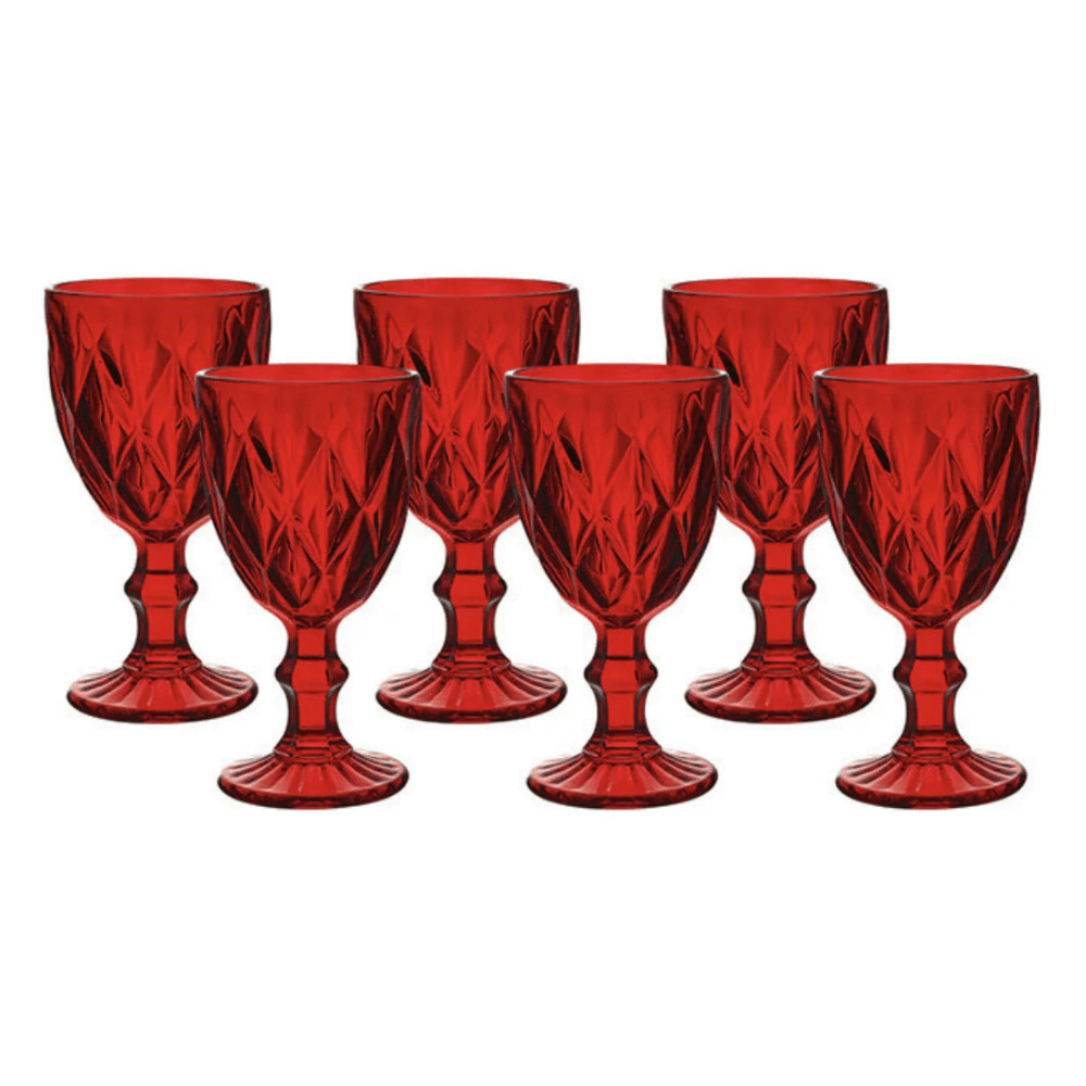 Jogo 6 Taças Vidro Grosso Diamond Luxo Rubi 340ML Bebidas Sucos Água Drinks Mesa Posta em Oferta na Shopee