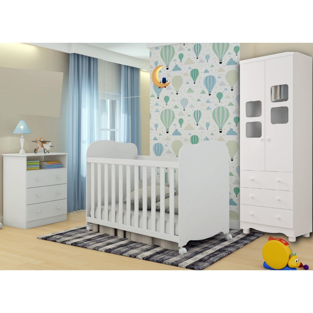 Quarto de Bebê Completo Cômoda Smim Guarda Roupa Uli 2 Portas Berço Americano Uli 100% MDF - Mom & Baby