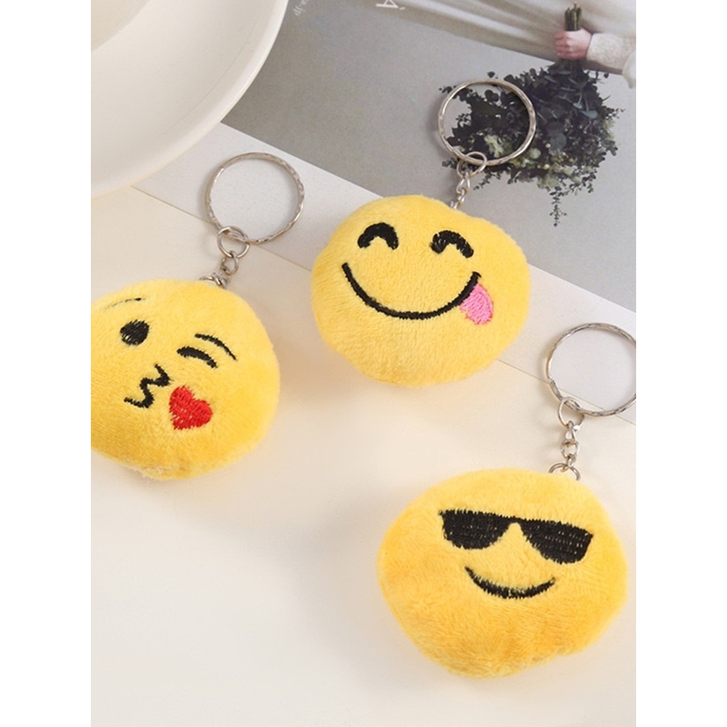 Kit 12 Chaveiro Pingente de expressão engraçado emojiexpressão pingente de pelúcia Flor ou Redondo AMARELO