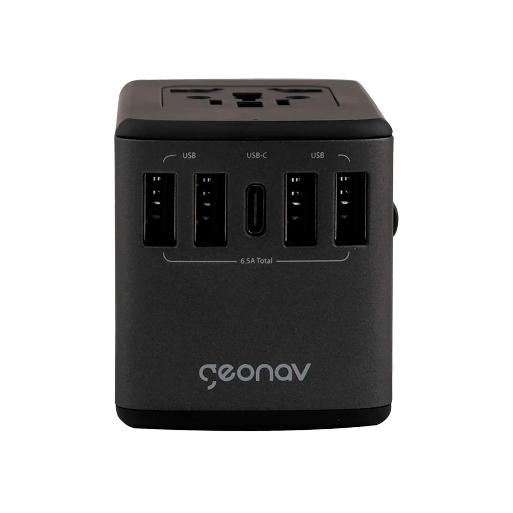 Carregador Universal c/ Adaptadores de Viagem USB + USB-C Preto Geonav TLCH65BK Tomada Extensor
