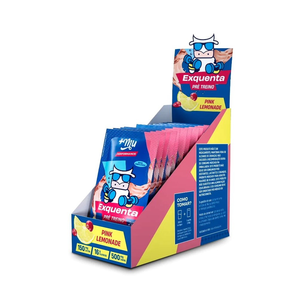 Pré Treino Exquenta Muke Sabor Pink Lemonade Display 15 Sachês de 20g - +Mu
