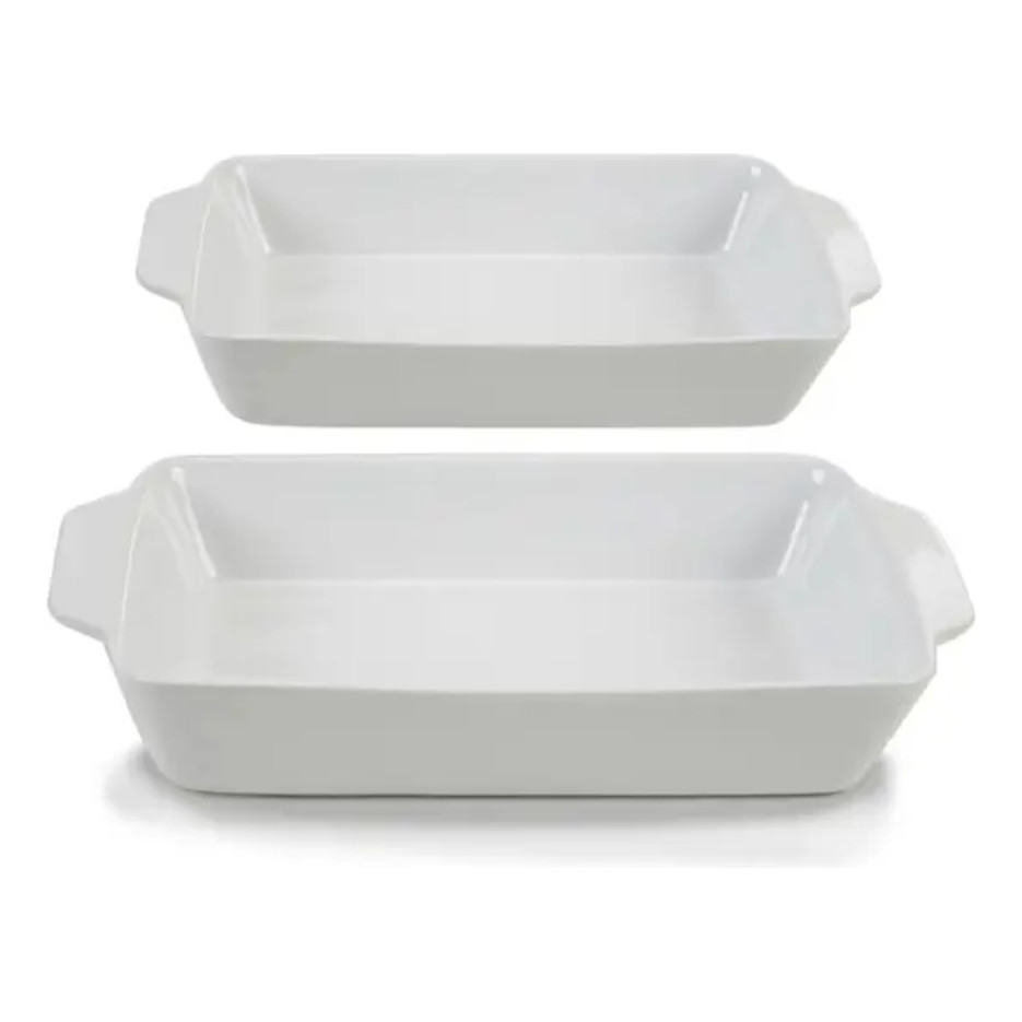 Conjunto 2 Travessas Retangulares De Vidro Branco 1,3l E 2l Micro-ondas E forno.