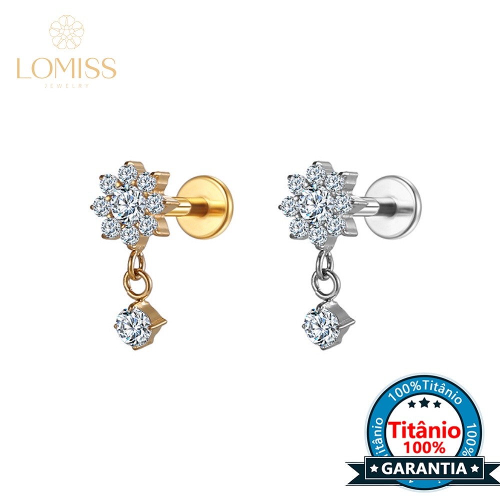 Lomiss Piercing Helix Tragus Conch Labret Titânio Flor Com Pingente Zircônia Cravejada - Fashion Accessories