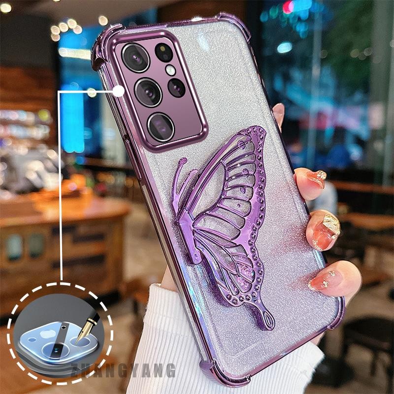 Capa Para Samsung S25 S25 Plus S25 Ultra Galvanoplastia De Telefone anti-Queda De Quatro Cantos Estética glitter E Decor