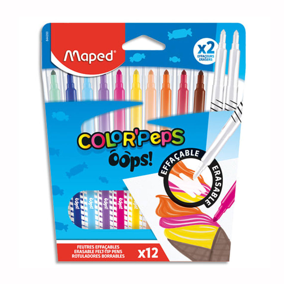 Caneta hidrográfica Color'Peps Oops Apagável com 12 cores 844200 Maped em Oferta na Shopee