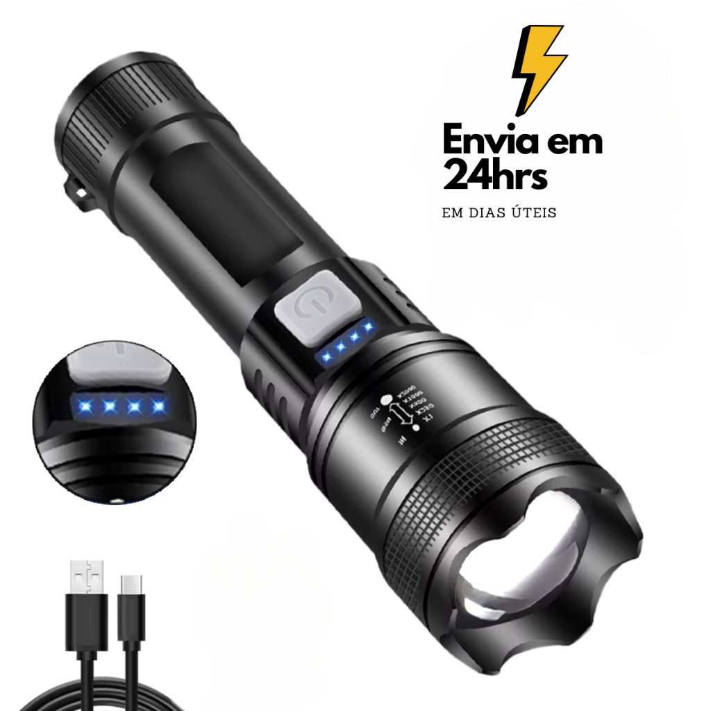 Imagem Lanterna Led Militar 4 Em 1 T9 Tática Potente Forte Longo Alcance usb recarregável pesca camping
