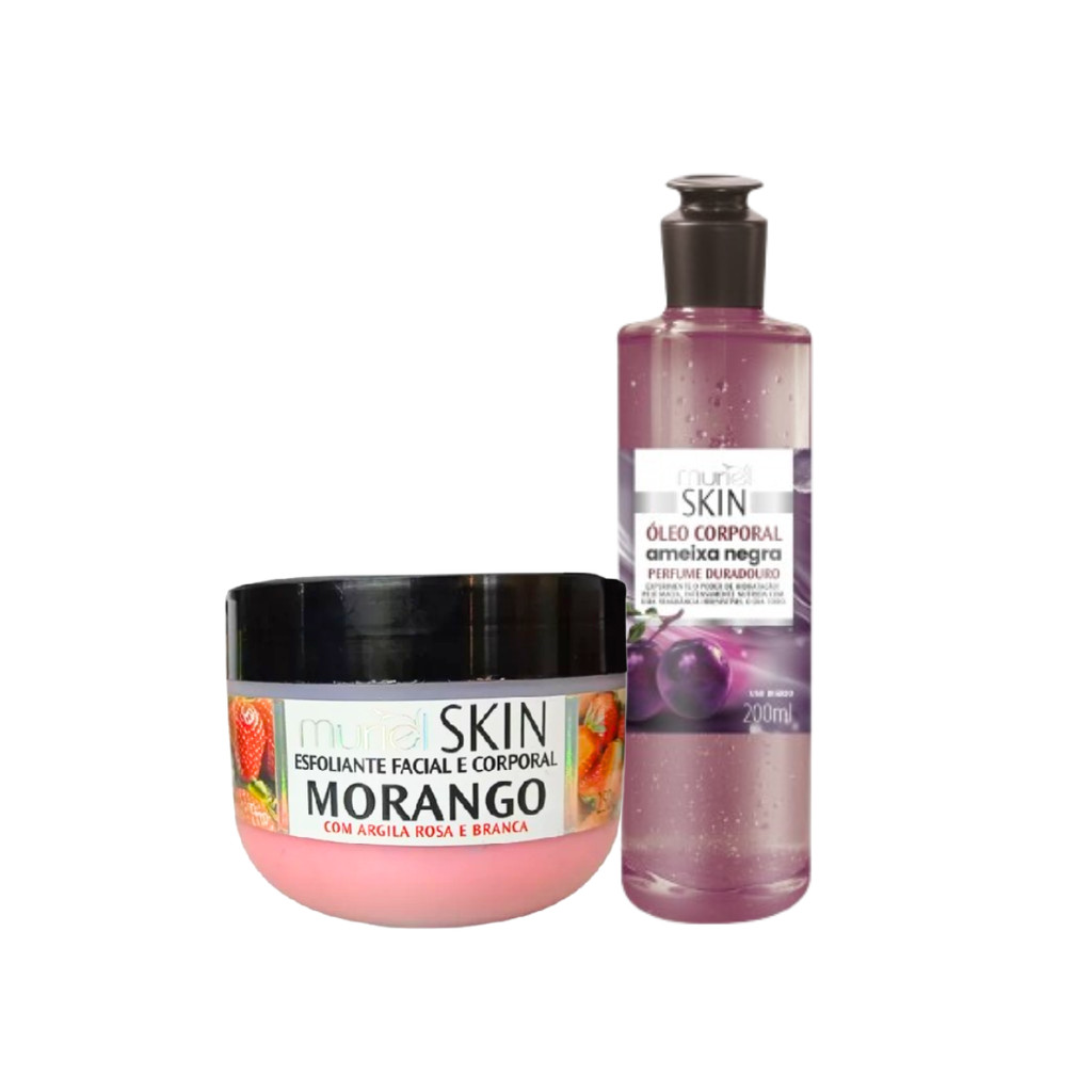 Óleo Corporal Ameixa Negra + Esfoliante Corporal Morango Muriel Skin