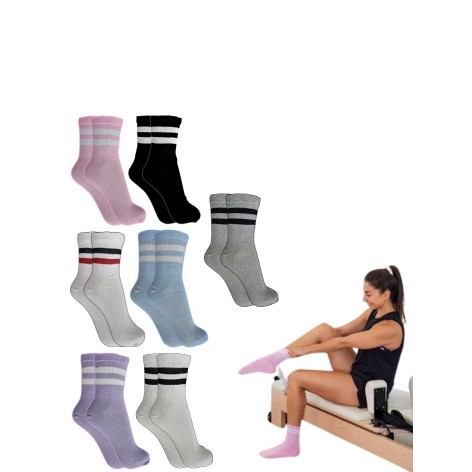 Kit 4 Pares de Meias Aerobica Feminina Com Listras Cano Médio Academia Algodão Corrida Caminhada em Oferta na Shopee