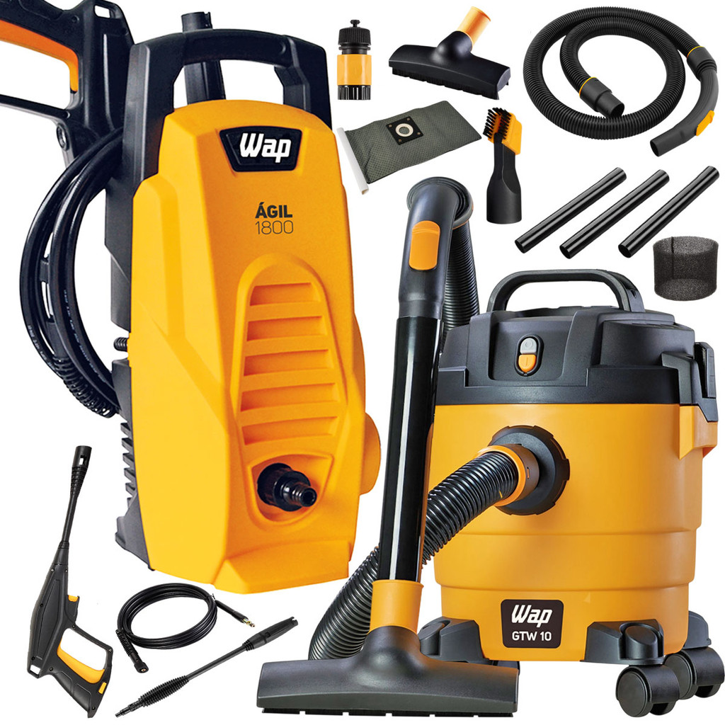 Kit Limpeza Lavadora de Alta Pressão Ágil 1400W Potente com Aspirador de Pó e Água GTW 10 Wap em Oferta na Shopee