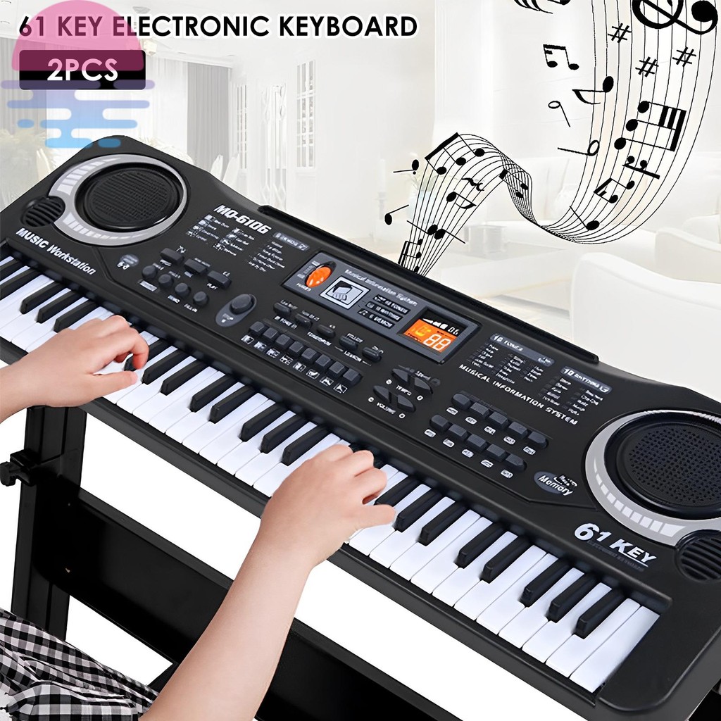 2 Pçs Crianças Teclado De Piano 61 Teclas Música Eletrônica 16 Tons Eletrônico Com Microfone Para SHOPSKC6239