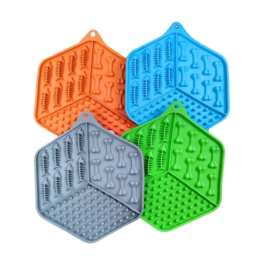 Comedouro Lambedor Interativo Tapete Lamber Hexagono Ração Úmida Para Cachorro Gatos