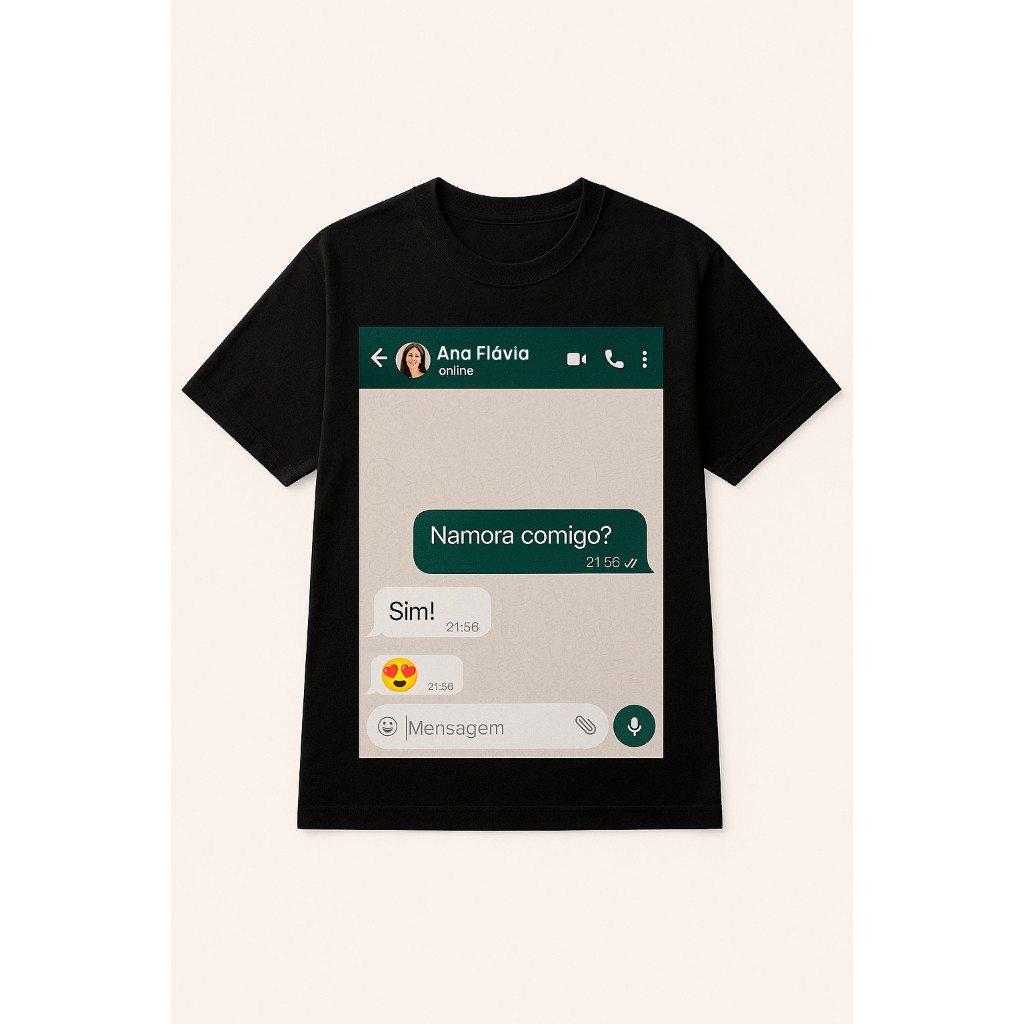 Camiseta Personalizada com Chat do WhatsApp | Presente Criativo Namorado(a) | Camisa com Conversa Romântica