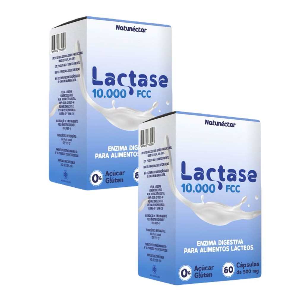 2x Lactase 10.000fcc- Enzima Lactase - 60 Cáps - Natunéctar
