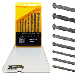 Kit Jogo De Brocas Para Concreto Com 8 Peças Parede Muro Blocos Com Estojo Ponta Diamantada
