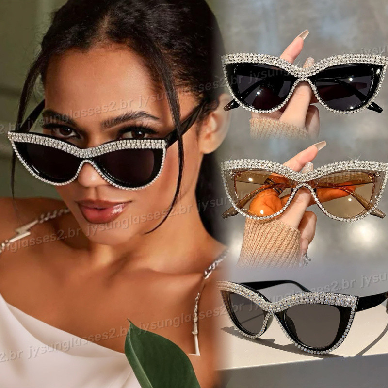 Novo Retro Diamante Olho De Gato Óculos De Sol Para Mulheres Moda Masculina Luxo Grande Quadro