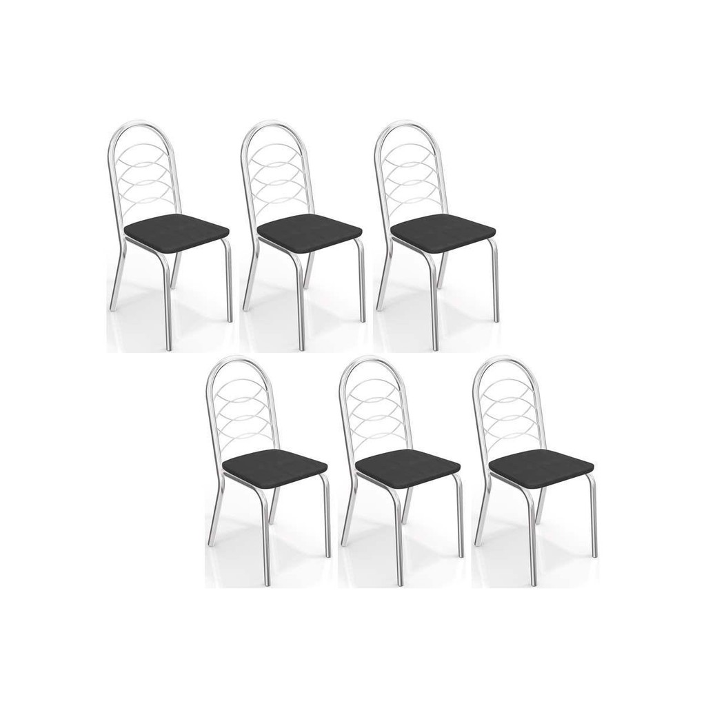 Kit 6 Cadeiras Sala Jantar Holanda C009 6 Un Cromada/Preto 110 - Kappesberg