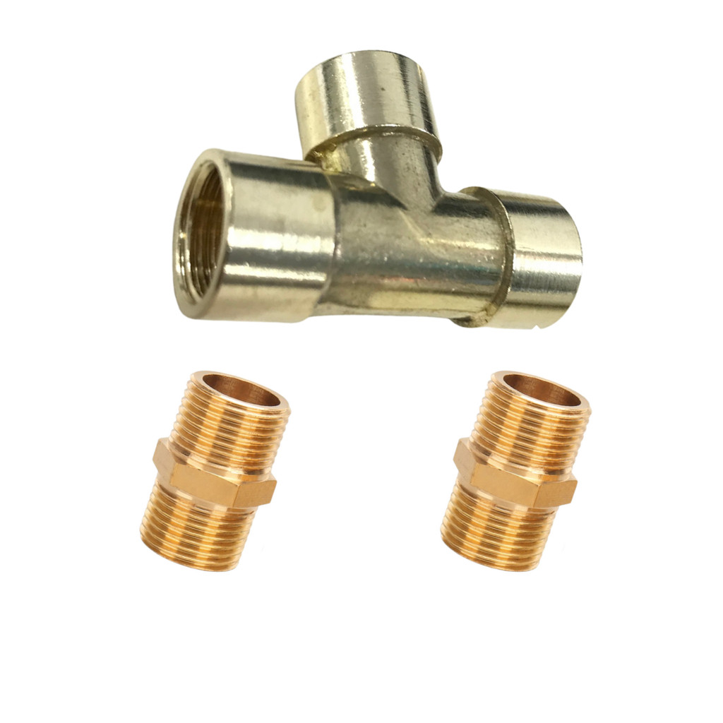 Conexão União Tee Latão Fêmea Rosca 1/4 bsp e 2 Niples 1/4