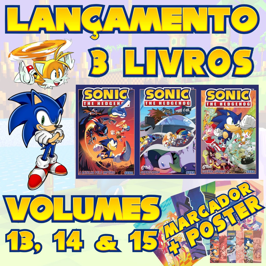 Kit Sonic The Hedgehog Volumes 13 14 e 15 - Acompanha Marcador e Poster
