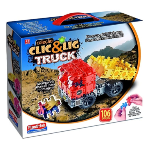 Caminhão Truck 106 Peças Plasbrink Brinquedo Caminhão Tipo Lego Coleção Clic&Lig