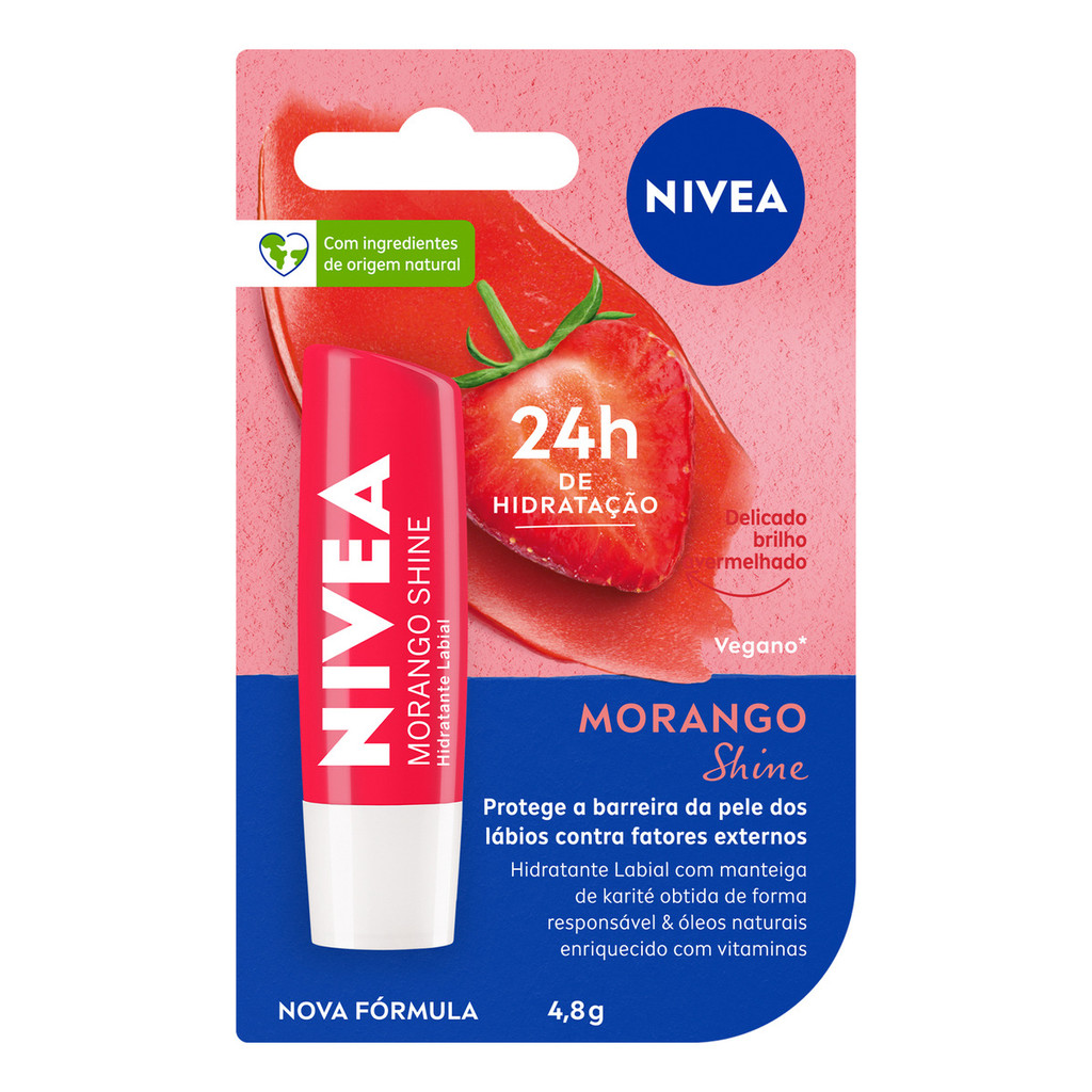 Hidratante Labial Nivea Shine Morango Hidratação Prolongada em Oferta na Shopee