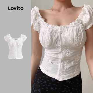 Lovito Blusa Elegante Com Ilhós Lisos E Bordados, Blusa De Verão/primavera Para Mulheres L129ED698 em Oferta na Shopee