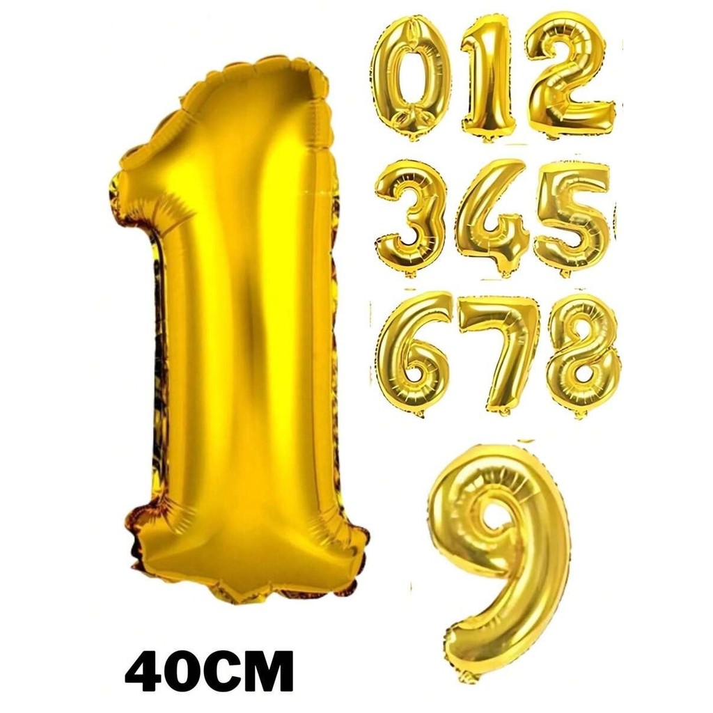 Kit 2 Balão Número 40cm Metalizado Para Festas Aniversários Decoração Evento Dourado